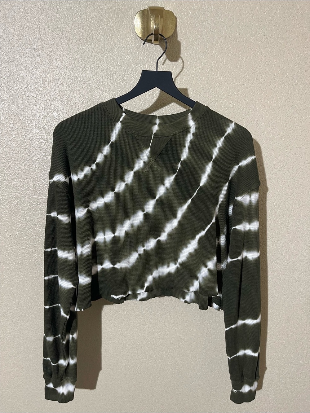 Strut This Tie-Dye Cropped Long Sleeve Tee - Olive Green